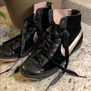 Nike black velvet and metallic pink high tops